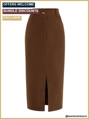 High Waisted Corduroy Midi Pencil Skirt with Pockets